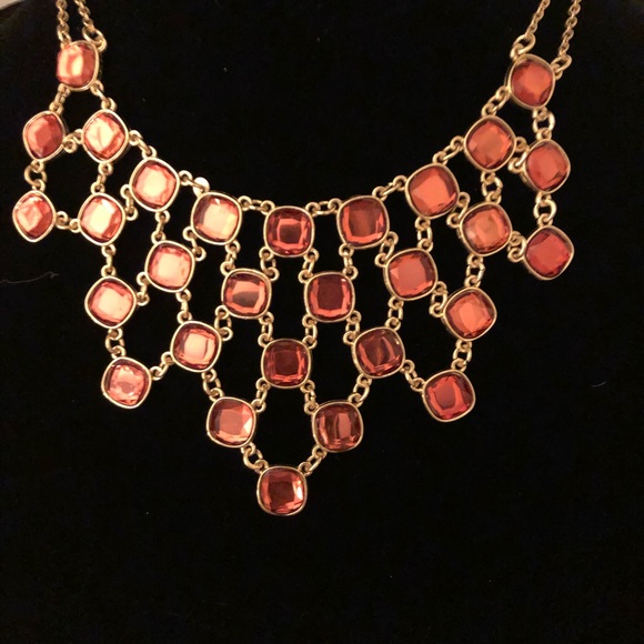 Red Crystal & Gold-tone Block Collar Necklace - Picture 2 of 3